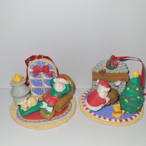 Vintage Avon Christmas with Santa Ornaments Set of 2 * Fireplace, Woodstove
